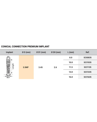 Імплантат DSI Premium Spiral NP, Hex 2.25, конічне з'єднання, ⌀ 3.5 Імплантат DSI Premium Spiral NP, Hex 2.25, конічне з'єднання, ⌀ 3.5